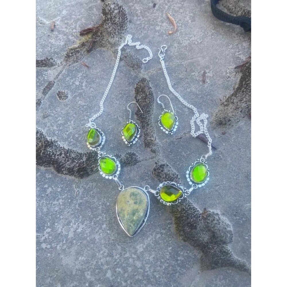 Rare Atlantisite Stichtite Mystic Fire Topaz Necklace Earring Set
